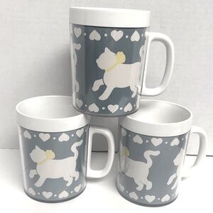 🌺VINTAGE “FAT CATS” THERMO SERV 1986 QUEST DESIGN GROUP PLASTIC MUG CUP SET (3)